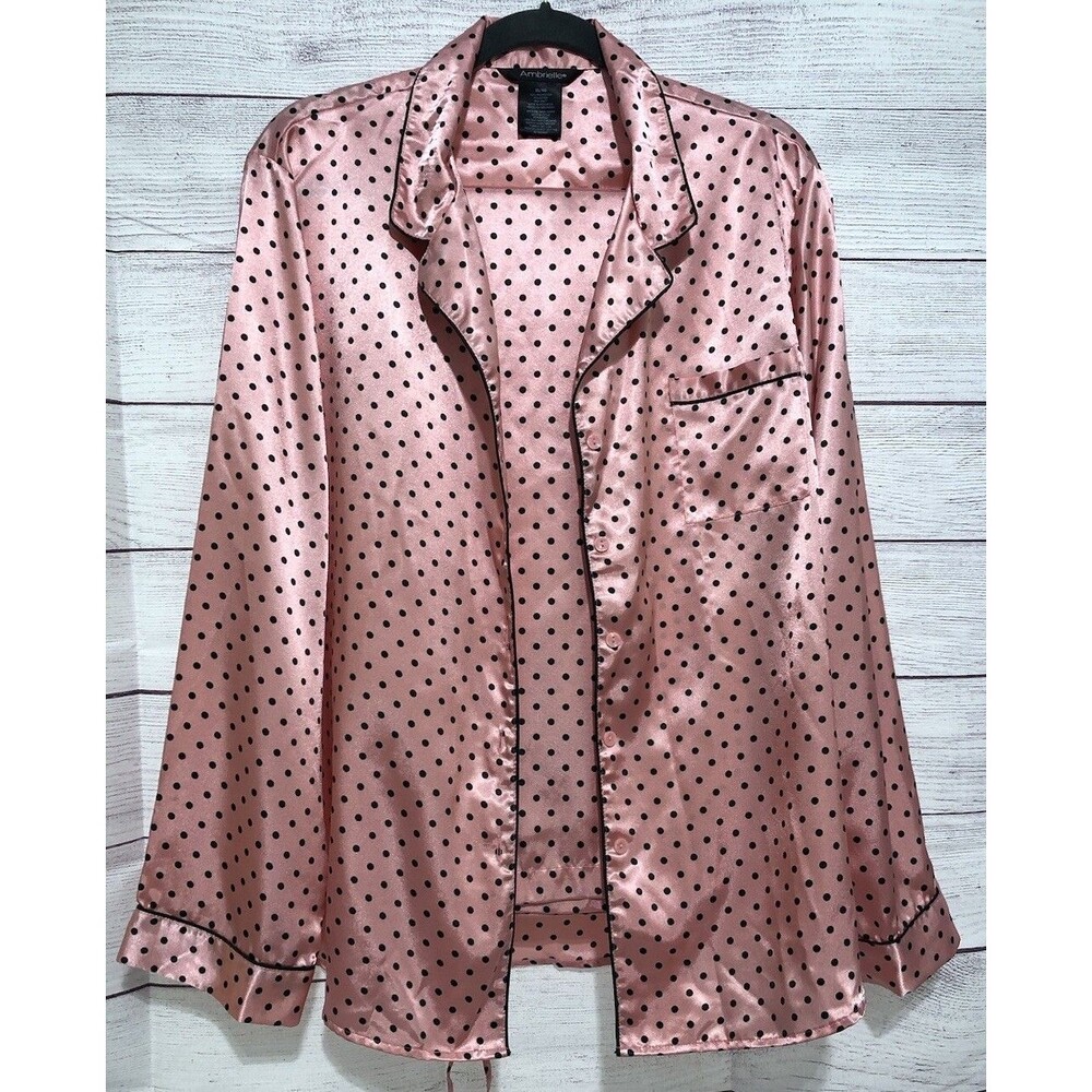Women's Ambrielle XL Pink W/ Black Polka Dot Silky Satin Pajamas See Description
